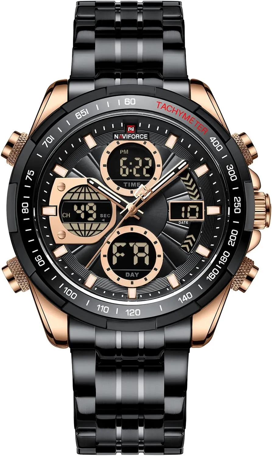 Watches Fashion Business Chronograph Military Multifunctional makeup Wristwatch NAVIFORCE Digital Analog Quartz Watch Men Stainless Steel Waterproof 