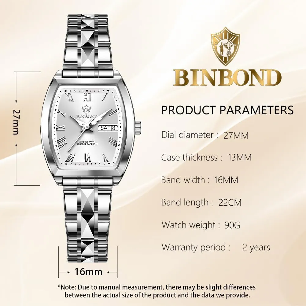 Watches for Female Day quit well-heeled Date Waterproof Luminous Square Womens Watch Fashion Luxury Elegant Dress Stainless Steel Ladies Wrist 