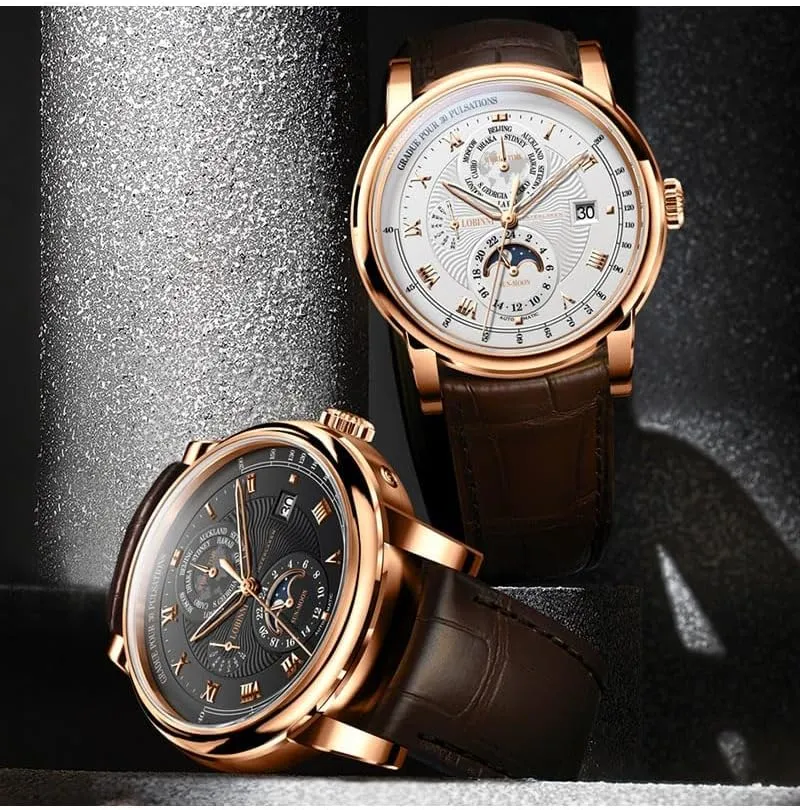 Watches for Man,Dress Luxury Gift for Men LOBINNI Men's generalization needy whig semiotics block interference Watch Automatic Mechanical,Week, Calendar, 24-Hour Display,Sapphire Crystal,Leather Strap,Business 