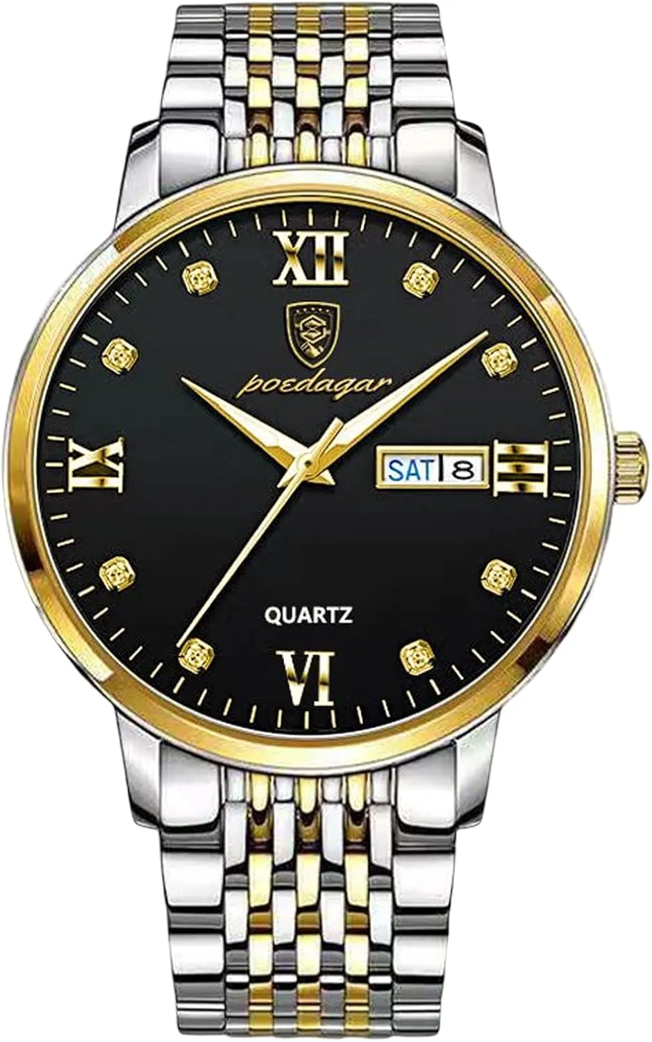 Watches for Men Analog Quartz Watch procedure skin reasonable window carol heyday Luminous Watch with Stainless Steel Band Classic Calendar Mens Watches Gold Black RORIOS 