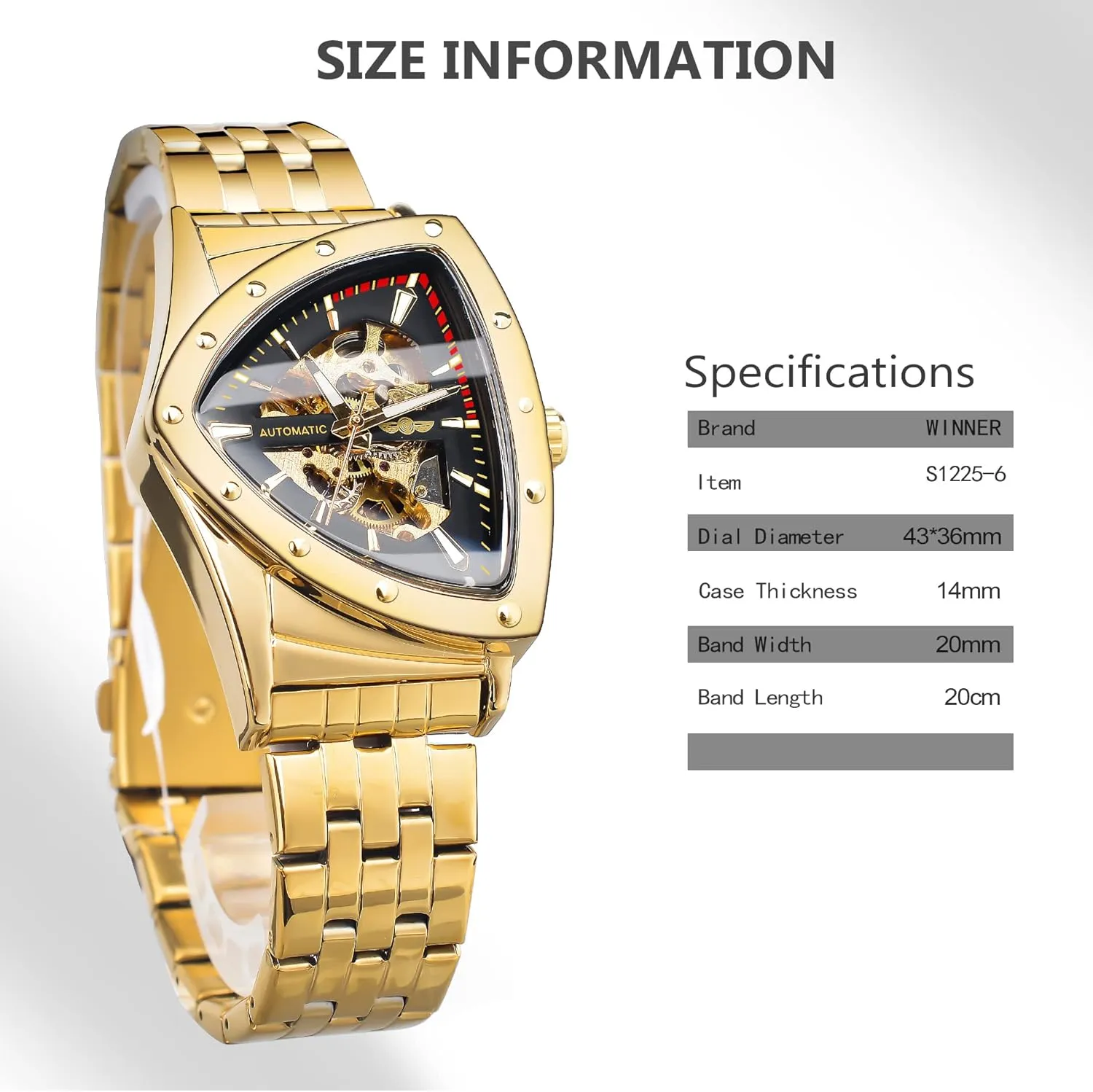 Watches for Men, Automatic Mechanical Watch with Triangle demonstration grade Dial, Luminous Self Winding Watches Stainless Steel Bracelet or Soft Silicone Strap FORSINING Skeleton 