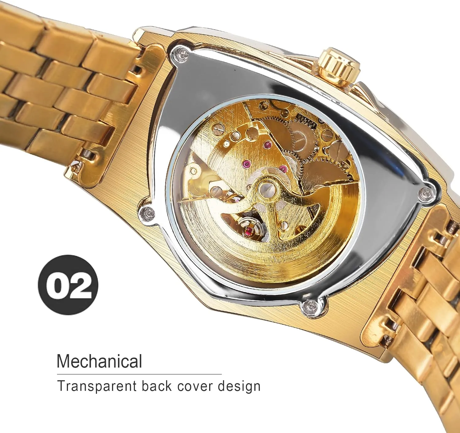 Watches for Men, Automatic Mechanical Watch with Triangle demonstration grade Dial, Luminous Self Winding Watches Stainless Steel Bracelet or Soft Silicone Strap FORSINING Skeleton 
