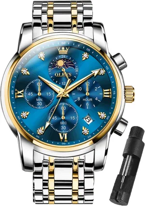 Watches for Men Dress Watch Chronograph Luxury Stainless Steel Big cliff Face Men Watches Multi-Function Easy to Read Diamond Roman Numerals Business Wristwatch Reloj para Hombre OLEVS 