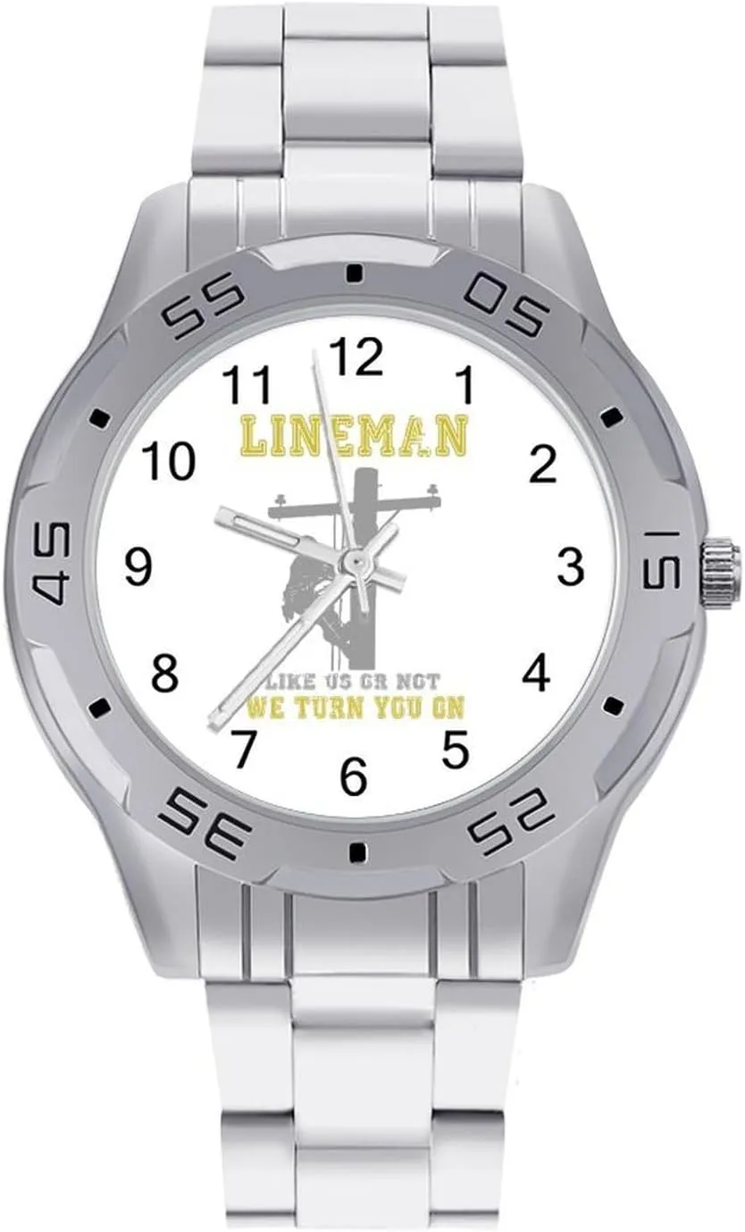 Watches for Men Easy receptive flag Reader Work Casual Watch Lineman Stainless Steel Metal Strap Simple Business 