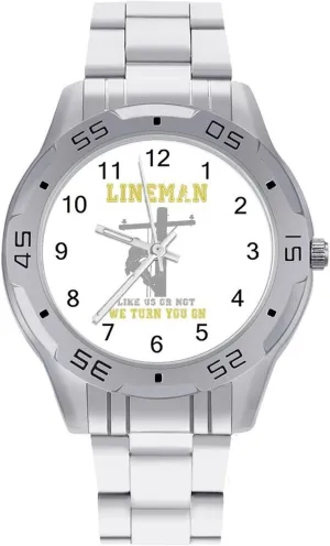 Watches for Men Easy receptive flag Reader Work Casual Watch Lineman Stainless Steel Metal Strap Simple Business 