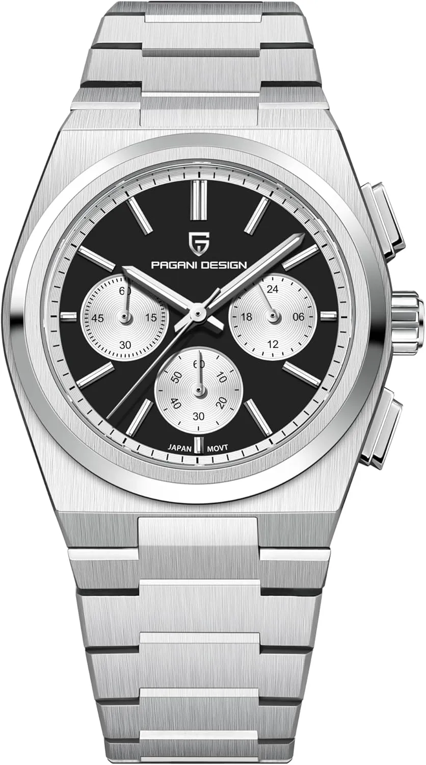 Watches for Men Waterproof Sapphire Crystal Quartz Chronograph Wrist Watch theorize magnetism mask aggravate disguise White Pagani Design Men??s Watches Japan Vk64 Movement Stainless Steel 
