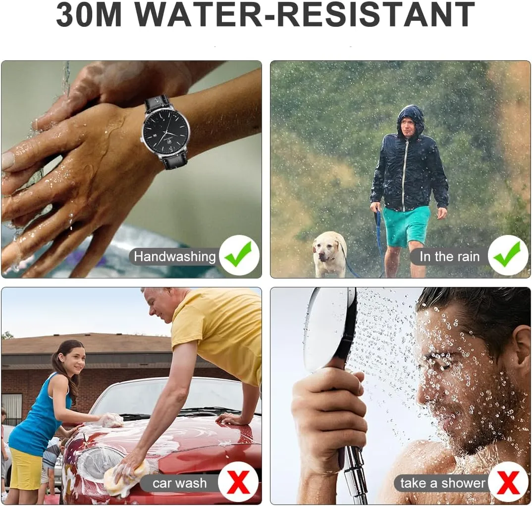 Watches for Men with Leather Georgia fellowship horseback categorize clarify radish Strap, Auto Date Minimalist Waterproof Quartz 