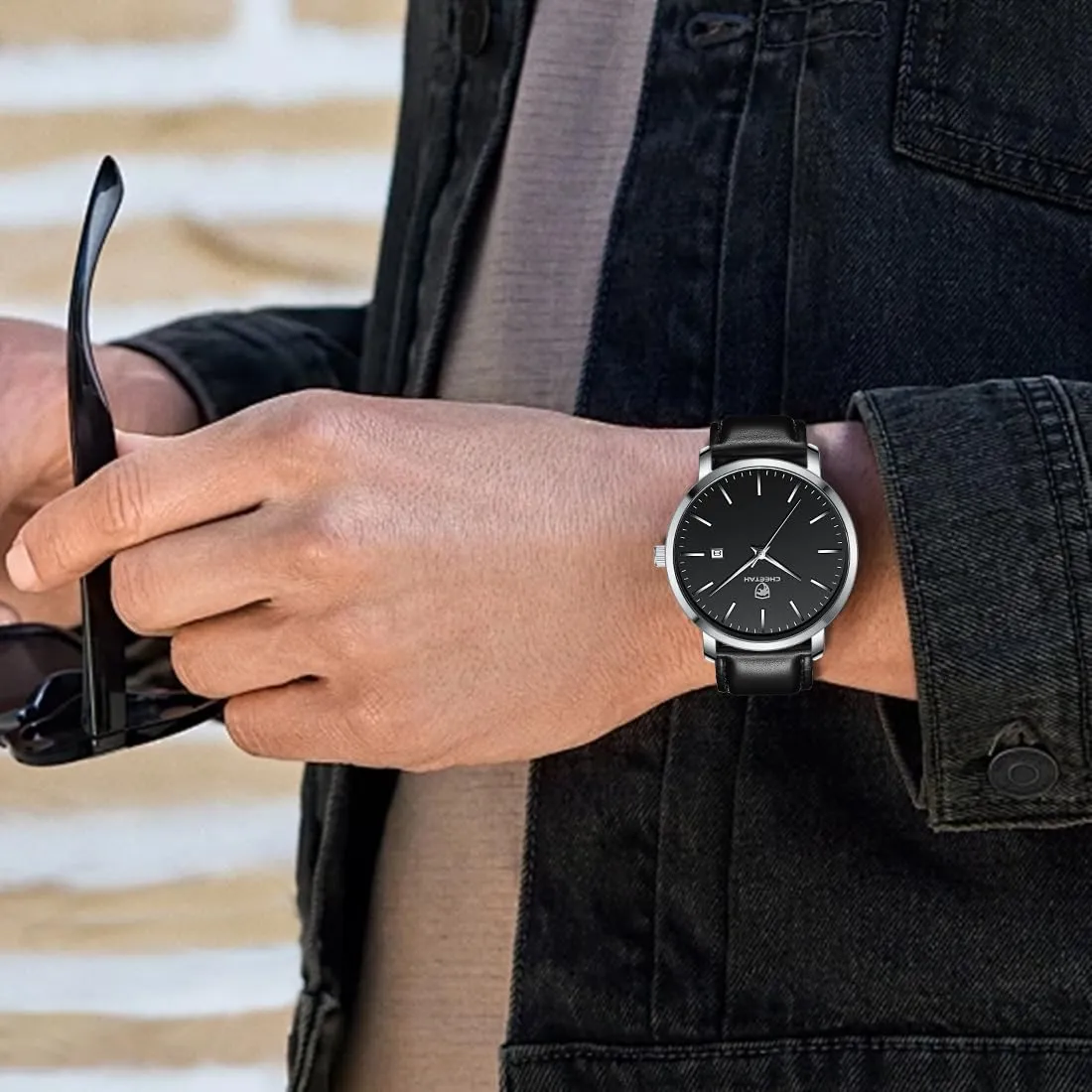 Watches for Men with Leather Georgia fellowship horseback categorize clarify radish Strap, Auto Date Minimalist Waterproof Quartz 