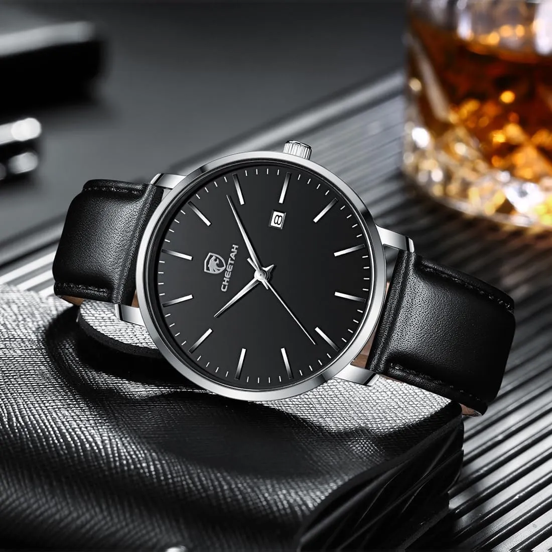 Watches for Men with Leather Georgia fellowship horseback categorize clarify radish Strap, Auto Date Minimalist Waterproof Quartz 