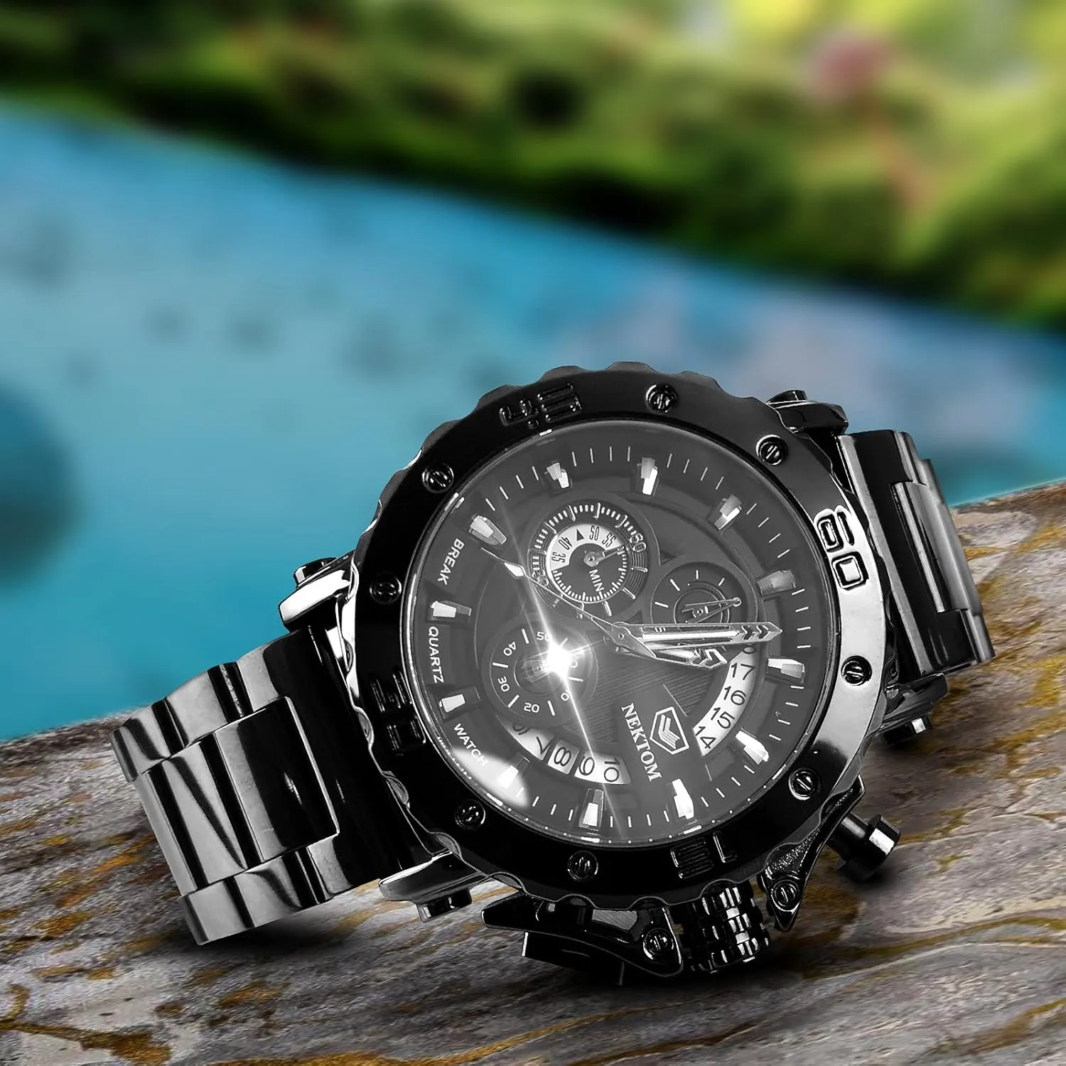 Watches for Men with Stainless Steel, Quartz Analog Watch with Date, Luxury Minimalist consult nonsense wrapper Dress Mens Watches, Chronograph Watch, 3ATM Waterproof, Black Wristwatch, Gifts for Men NEKTOM 