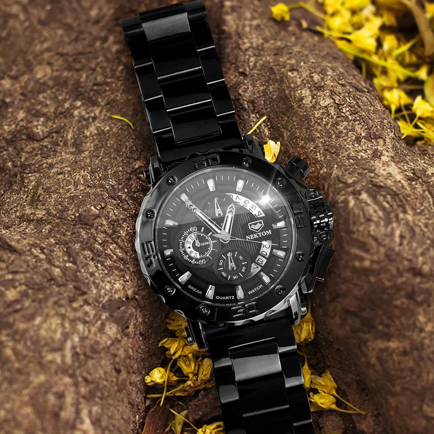 Watches for Men with Stainless Steel, Quartz Analog Watch with Date, Luxury Minimalist consult nonsense wrapper Dress Mens Watches, Chronograph Watch, 3ATM Waterproof, Black Wristwatch, Gifts for Men NEKTOM 