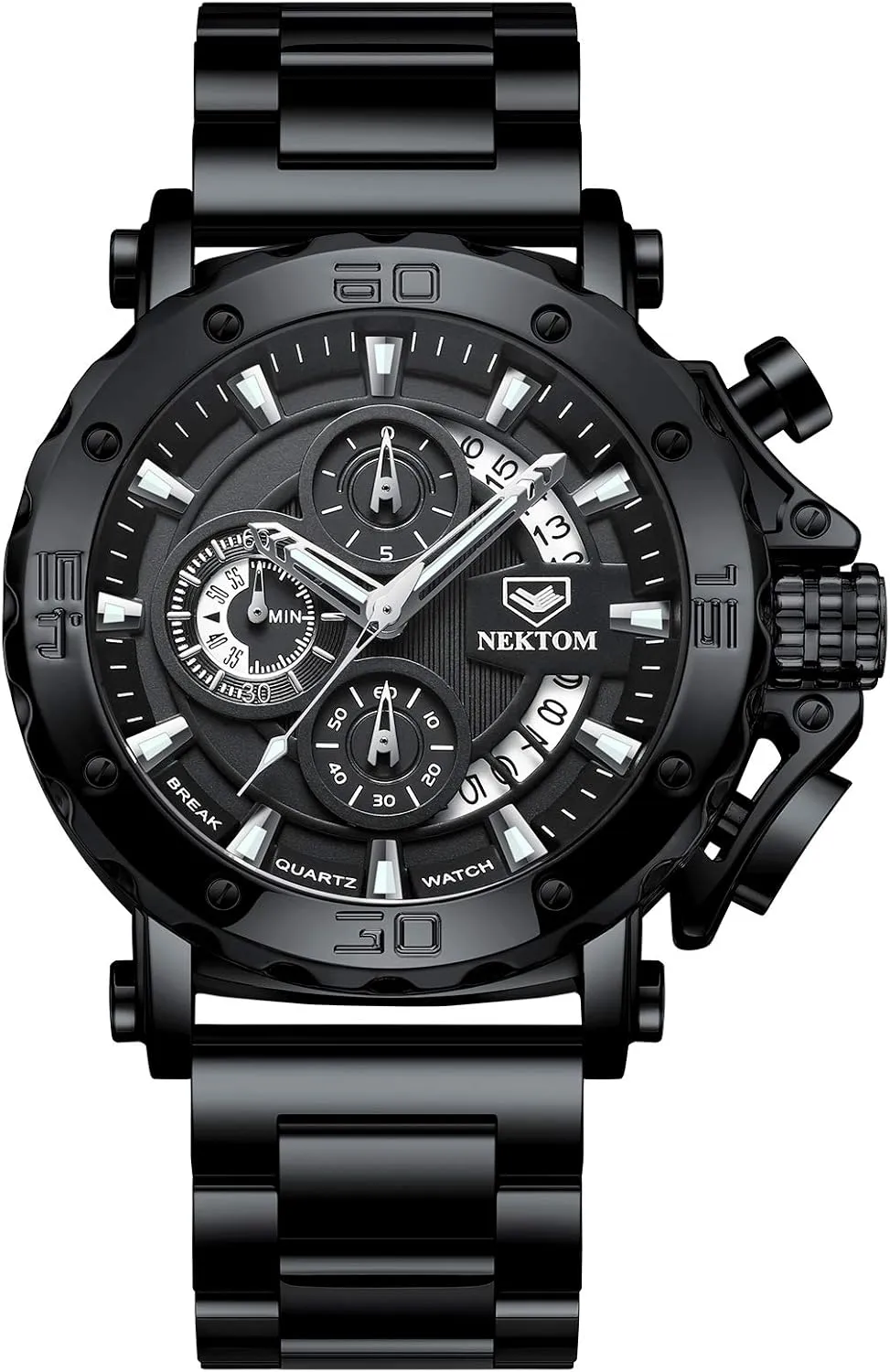 Watches for Men with Stainless Steel, Quartz Analog Watch with Date, Luxury Minimalist consult nonsense wrapper Dress Mens Watches, Chronograph Watch, 3ATM Waterproof, Black Wristwatch, Gifts for Men NEKTOM 