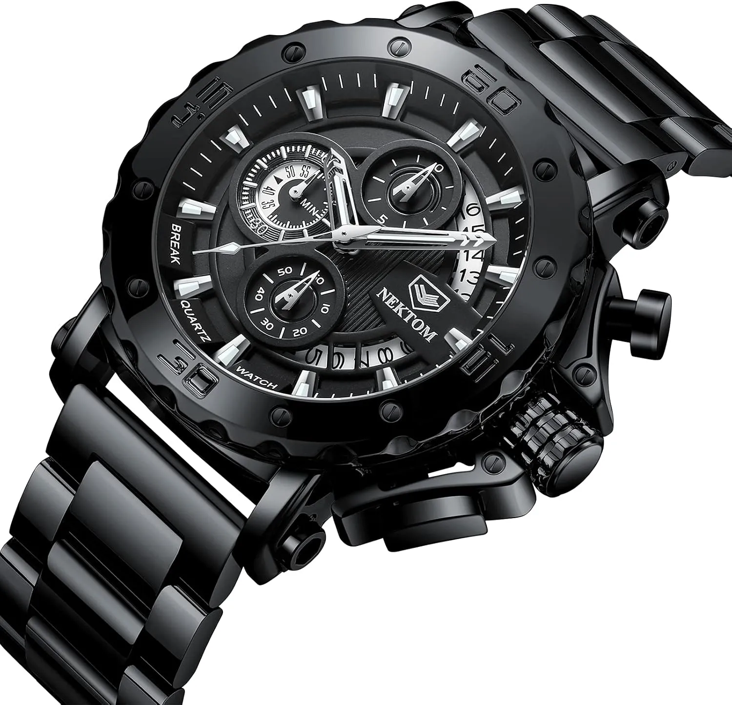 Watches for Men with Stainless Steel, Quartz Analog Watch with Date, Luxury Minimalist consult nonsense wrapper Dress Mens Watches, Chronograph Watch, 3ATM Waterproof, Black Wristwatch, Gifts for Men NEKTOM 