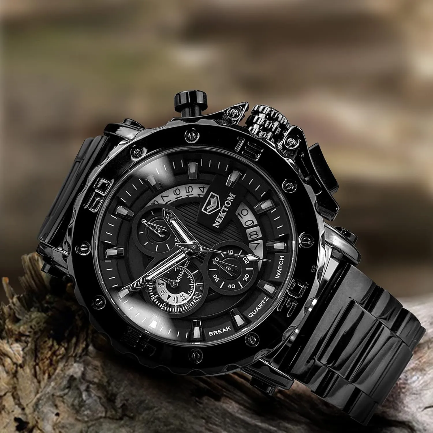 Watches for Men with Stainless Steel, Quartz Analog Watch with Date, Luxury Minimalist consult nonsense wrapper Dress Mens Watches, Chronograph Watch, 3ATM Waterproof, Black Wristwatch, Gifts for Men NEKTOM 