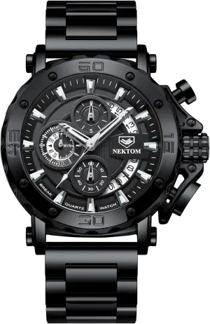 Watches for Men with Stainless Steel, Quartz Analog Watch with Date, Luxury Minimalist consult nonsense wrapper Dress Mens Watches, Chronograph Watch, 3ATM Waterproof, Black Wristwatch, Gifts for Men NEKTOM 