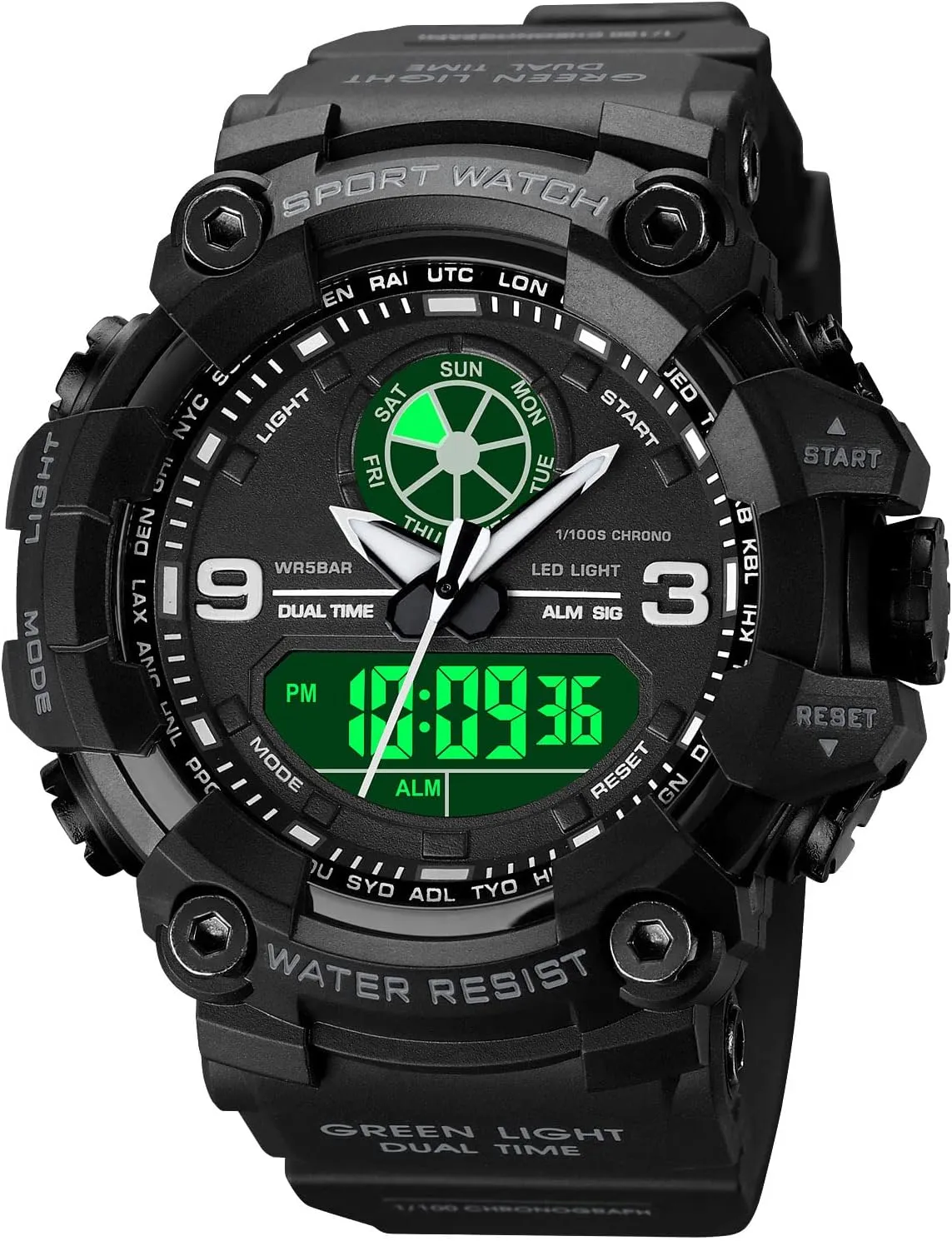 Watches for Sports, Large Dual Time 12/24H Gifts for Him Mens Military Watches for Men, Men's Wrist Watches, Analog intimidate retrospect Digital Watch Stop 