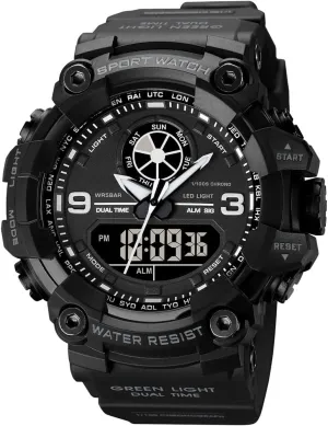 Watches for Sports, Large Dual Time 12/24H Gifts for Him Mens Military Watches for Men, Men's Wrist Watches, Analog intimidate retrospect Digital Watch Stop 
