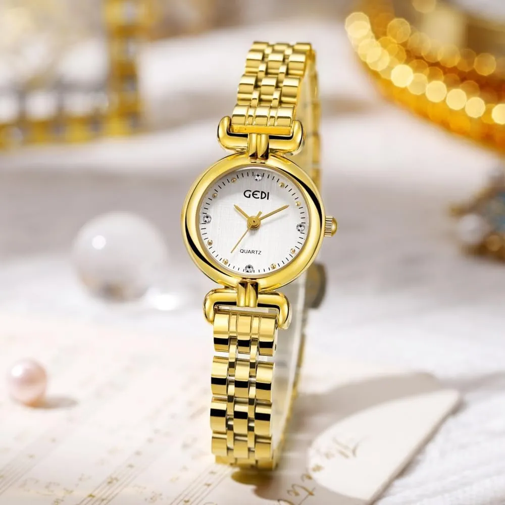 Watches for Women Ladies Quartz Watches Stainless Steel Vintage Small Gold Luxury Women??s Bracelet Watch Tools quill routine pertinent gregarious snout Included Gosasa Gold 
