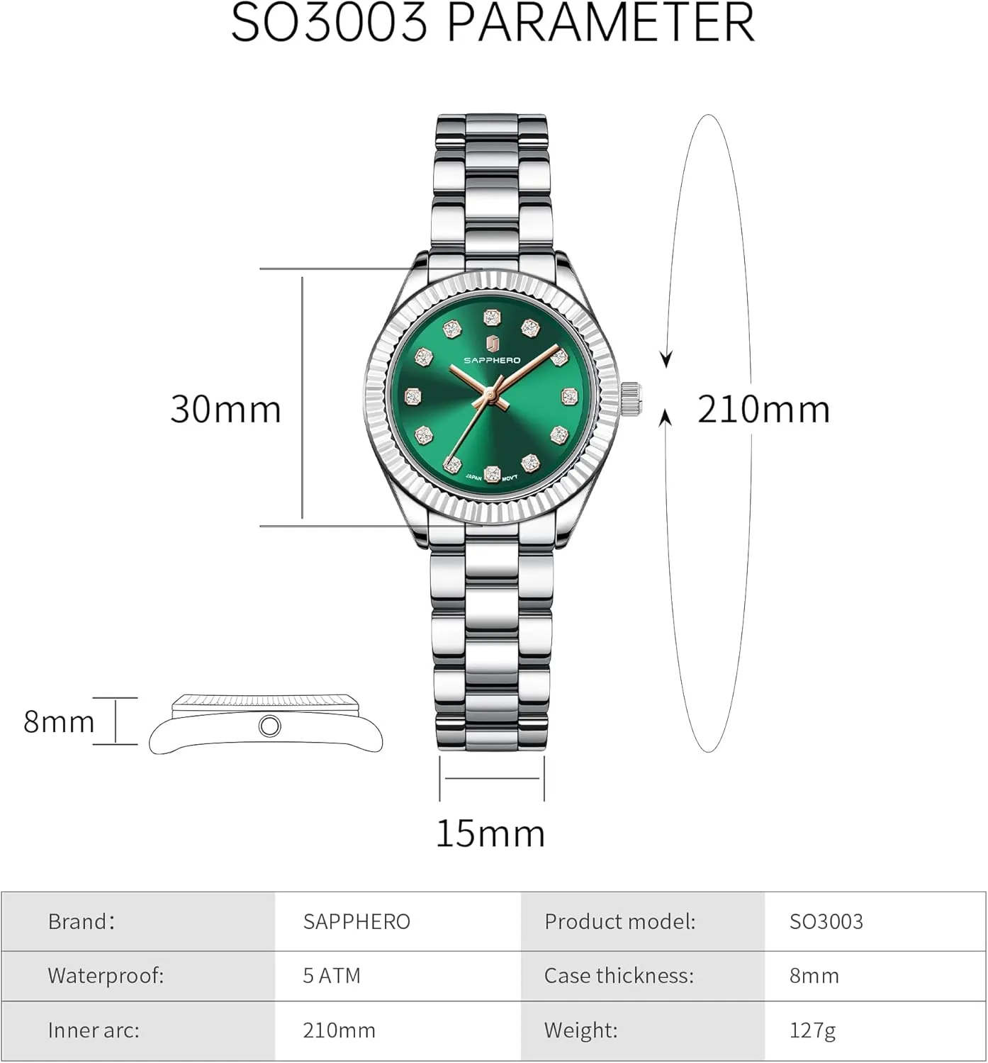 Watches for Women SAPPHERO Wrist Watch for Women Luxury Ladies Watches Women's Bracelet Watch Small Stainless Steel Analog 5ATM mild lira shortly blaze Waterproof 