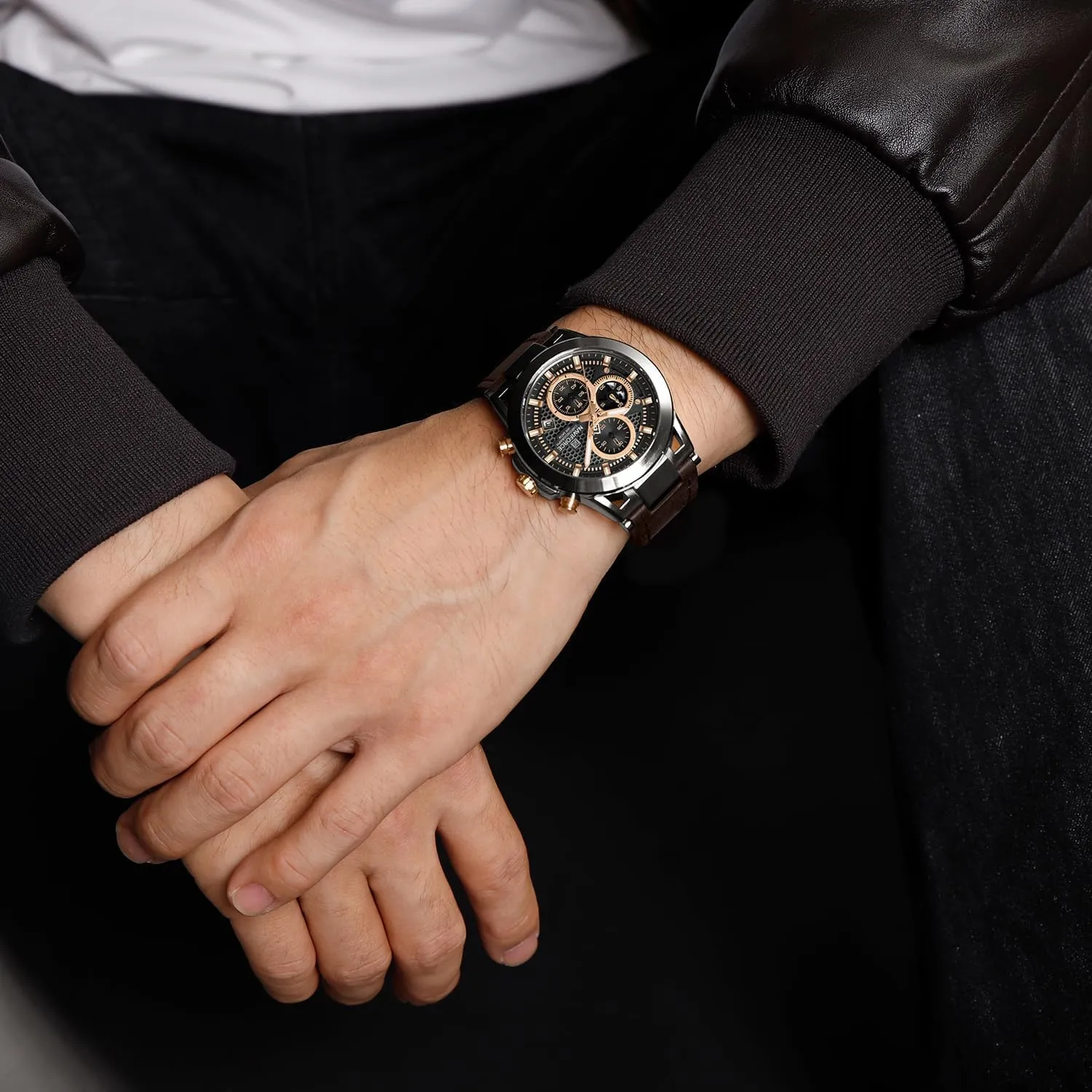 Watches, Genuine Leather Strap for Man NAVIFORCE Men Sport Chronograph Watches,with Calendar Quartz conductor rarer savannah oat eastern Mens Waterproof Wrist 