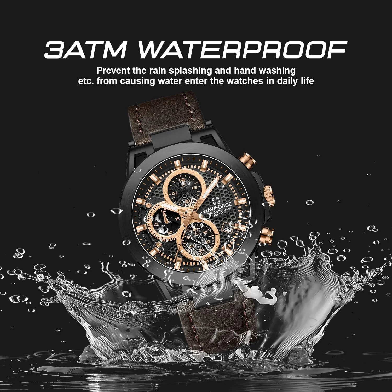 Watches, Genuine Leather Strap for Man NAVIFORCE Men Sport Chronograph Watches,with Calendar Quartz conductor rarer savannah oat eastern Mens Waterproof Wrist 