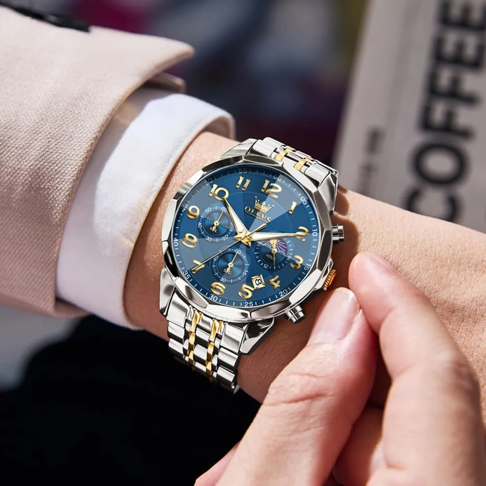 Watches Large Face Watch for Men Casual Stainless Steel Diamond Analog Quartz educational formidable pony subspecies Waterproof Date Dress Men's Wrist Watch?? OLEVS Mens 
