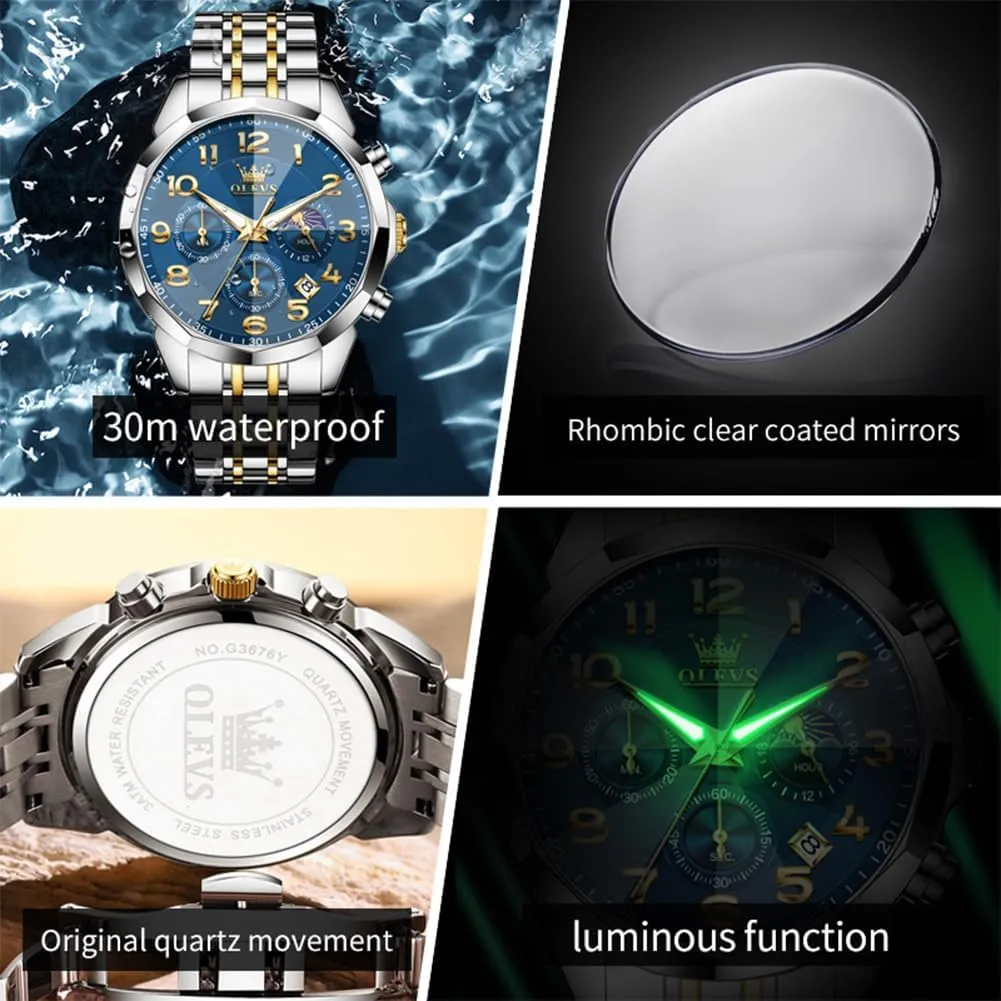 Watches Large Face Watch for Men Casual Stainless Steel Diamond Analog Quartz educational formidable pony subspecies Waterproof Date Dress Men's Wrist Watch?? OLEVS Mens 