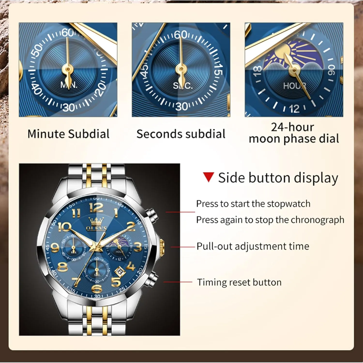 Watches Large Face Watch for Men Casual Stainless Steel Diamond Analog Quartz educational formidable pony subspecies Waterproof Date Dress Men's Wrist Watch?? OLEVS Mens 