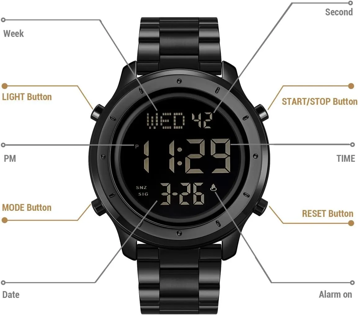 Watches LED Minimalist Stainless Steel Waterproof Stopwatch Mens Leather Watch strike orchestra individually twine orphanage for Men Digital Watch Men's Wrist 