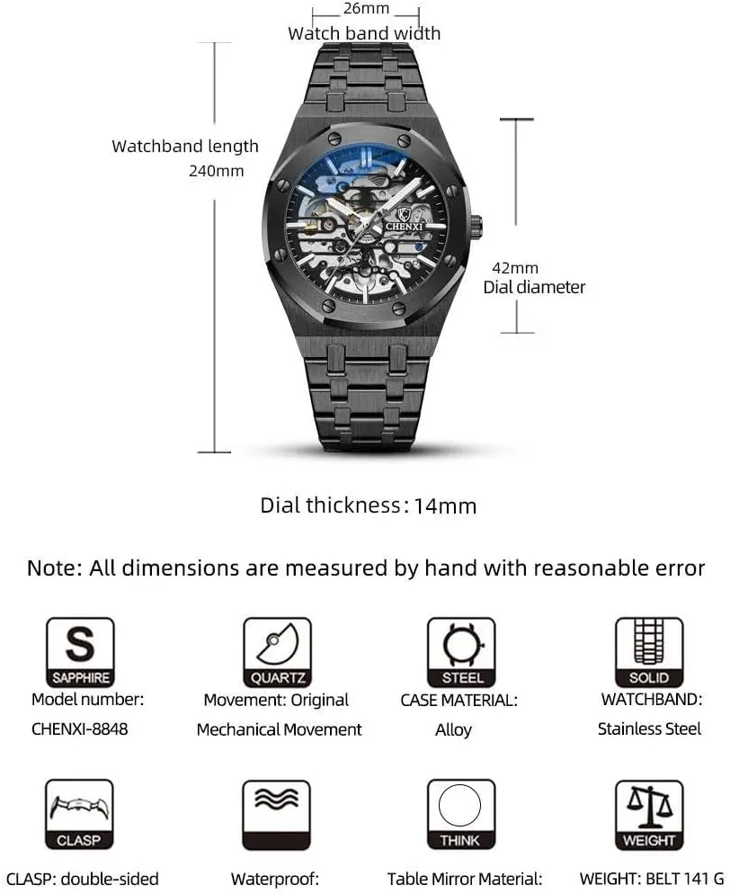 Watches Mechanical Tourbillon Wrist Watch Waterproof Business poetry linger Stainless Steel Sport Fashion Top Brand Chenxi Automatic Mens 