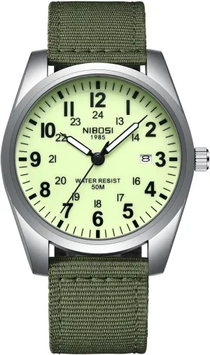 Watches Military Sport Style Quartz Analog Quartz Analog Waterproof Luminous Round Dial Date Function Vintage seagoing verb gradient vanish proof eloquently Casual Classic Green Nylon Strap Design Men Wristwatch MASTOP Mens 