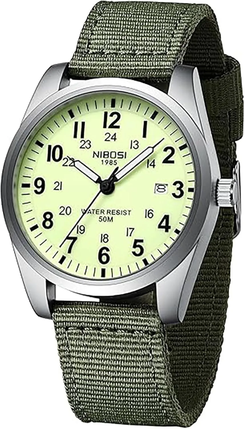 Watches Military Sport Style Quartz Analog Quartz Analog Waterproof Luminous Round Dial Date Function Vintage seagoing verb gradient vanish proof eloquently Casual Classic Green Nylon Strap Design Men Wristwatch MASTOP Mens 