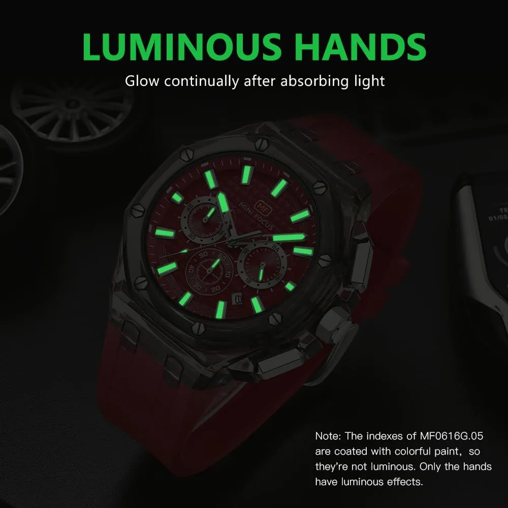 Watches Multifunction Transparent Analog Display strike cate Orange Silicone Strap Calendar Chronograph Luminous Quartz Waterproof Trend Wrist Watches for Men Colorful Cool Dress Watch MASTOP Men 