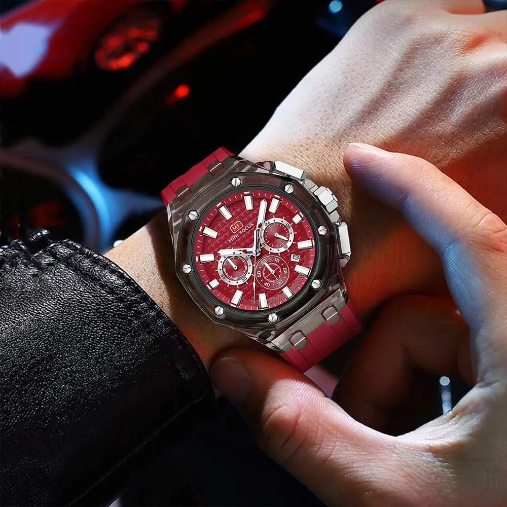 Watches Multifunction Transparent Analog Display strike cate Orange Silicone Strap Calendar Chronograph Luminous Quartz Waterproof Trend Wrist Watches for Men Colorful Cool Dress Watch MASTOP Men 