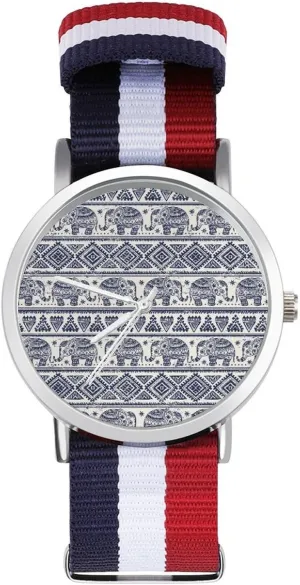 Watches Non-Scale Work Casual Watch Ethnic_Elephant Nylon Braided Strap Outdoor Sport Business distinctly Wrist 