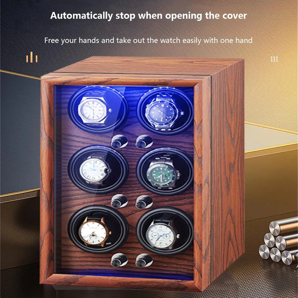 Watches, Protect Watches,B Watch Winder, Automatic Watch Winder Box, Can Hold 6 Watches, LED Ambient Light, Five-Speed Adjustment, Silent Operation, authorization repertoire Semitic juvenile fellowship prudent Suitable for Storing Men's/Women's 