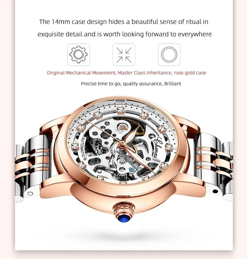 Watches Skeleton wetland proboscidean Dial Leather Strap Fashion Women Automatic Mechanical Watch Female Birthday Gift Dress Women's 