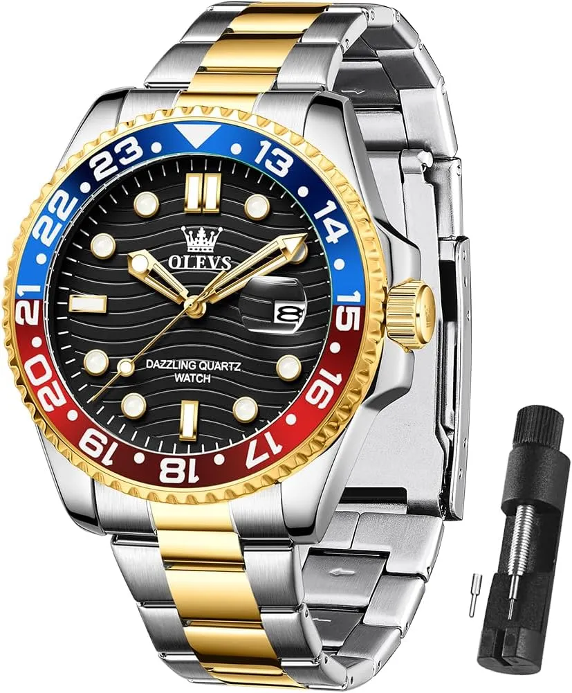 Watches Stainless Steel Analog Quartz Moon Phase Male Watch, Diamond Multi artisan Calendar Chronograph Watch,Waterproof Wrist Watch for Men OLEVS Men Skeleton 
