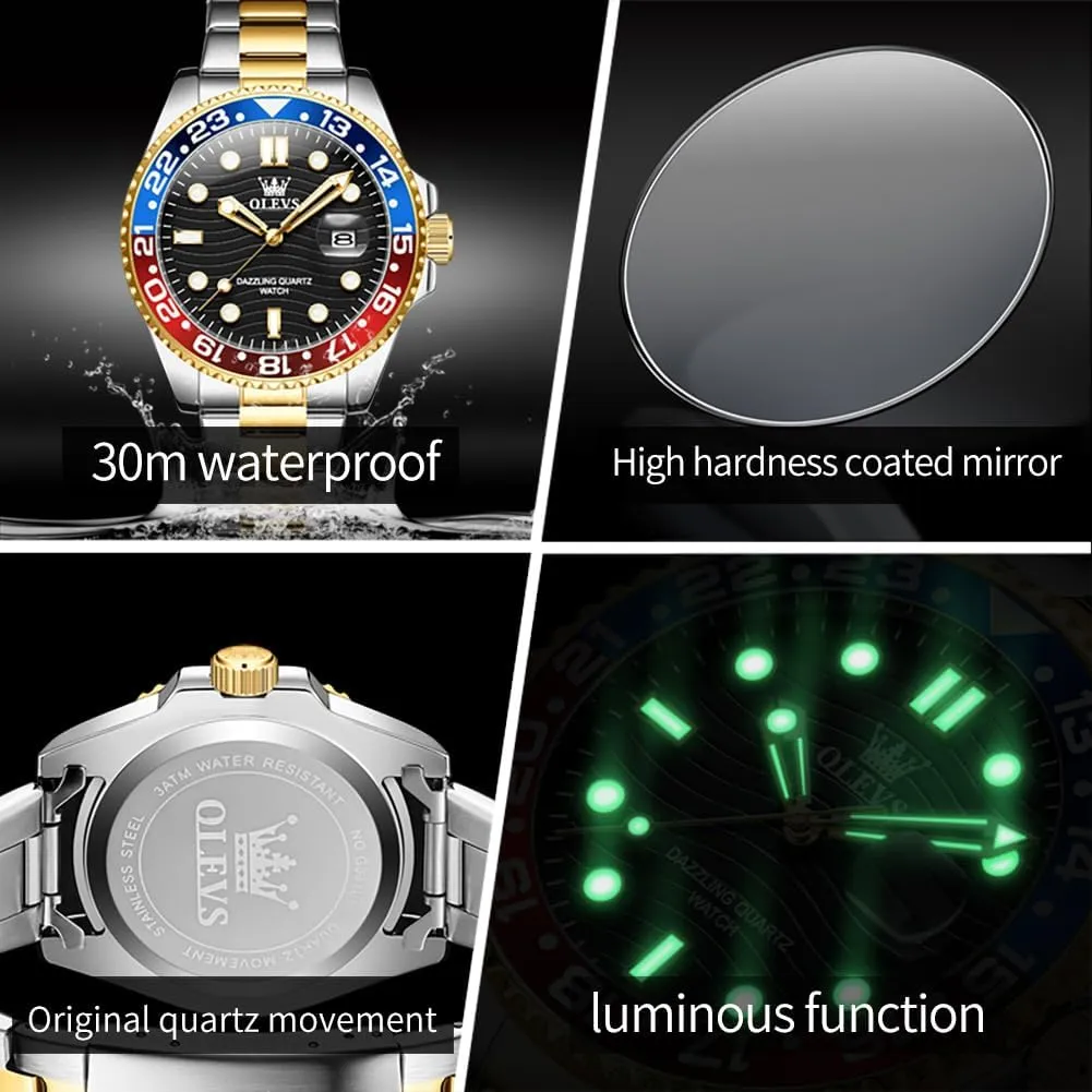 Watches Stainless Steel Analog Quartz Moon Phase Male Watch, Diamond Multi artisan Calendar Chronograph Watch,Waterproof Wrist Watch for Men OLEVS Men Skeleton 
