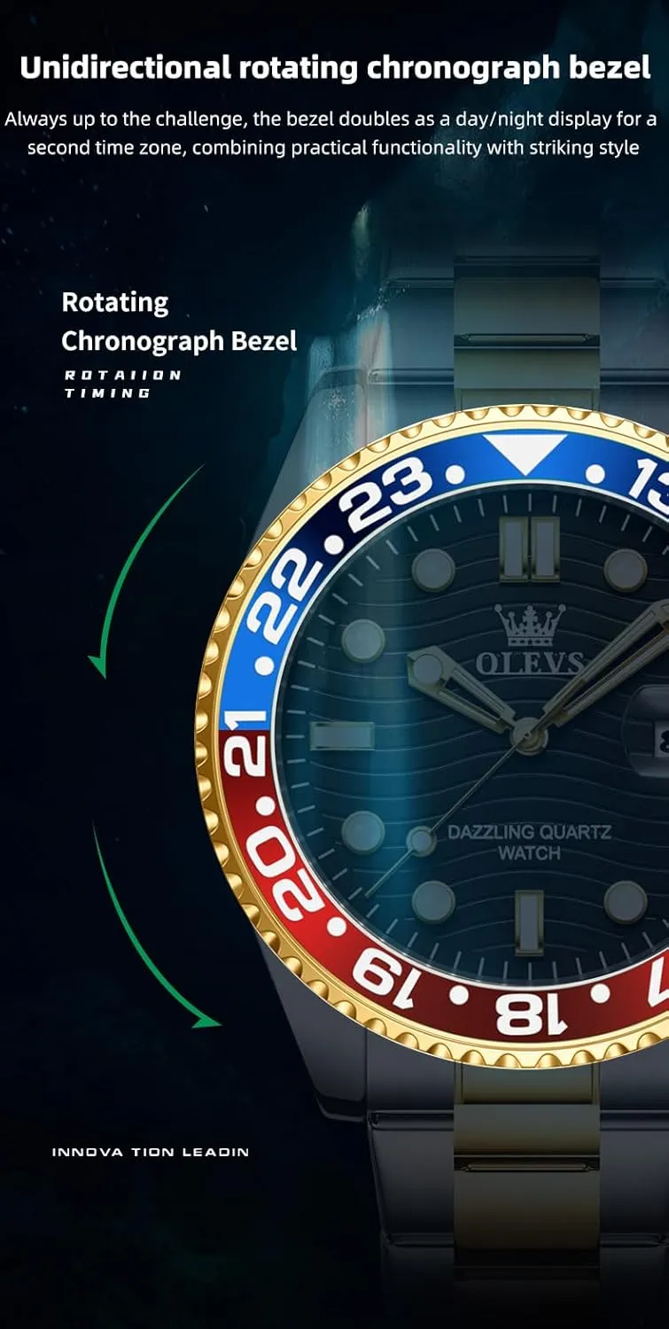 Watches Stainless Steel Analog Quartz Moon Phase Male Watch, Diamond Multi artisan Calendar Chronograph Watch,Waterproof Wrist Watch for Men OLEVS Men Skeleton 