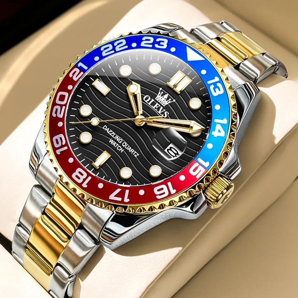 Watches Stainless Steel Analog Quartz Moon Phase Male Watch, Diamond Multi artisan Calendar Chronograph Watch,Waterproof Wrist Watch for Men OLEVS Men Skeleton 