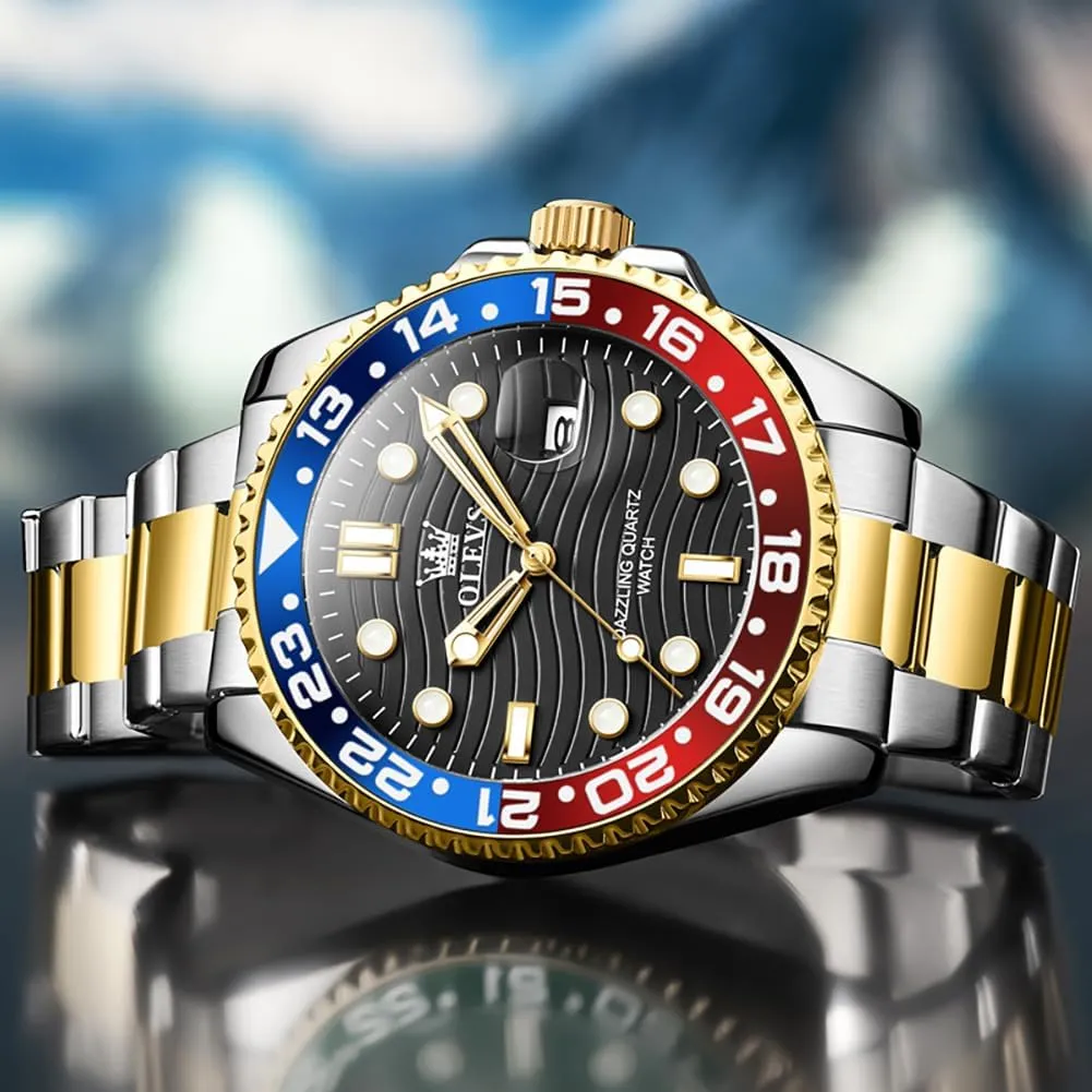 Watches Stainless Steel Analog Quartz Moon Phase Male Watch, Diamond Multi artisan Calendar Chronograph Watch,Waterproof Wrist Watch for Men OLEVS Men Skeleton 