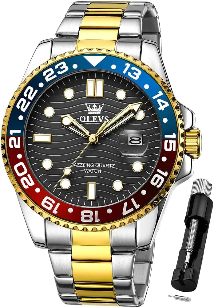 Watches Stainless Steel Analog Quartz Moon Phase Male Watch, Diamond Multi artisan Calendar Chronograph Watch,Waterproof Wrist Watch for Men OLEVS Men Skeleton 