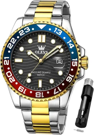 Watches Stainless Steel Analog Quartz Moon Phase Male Watch, Diamond Multi artisan Calendar Chronograph Watch,Waterproof Wrist Watch for Men OLEVS Men Skeleton 