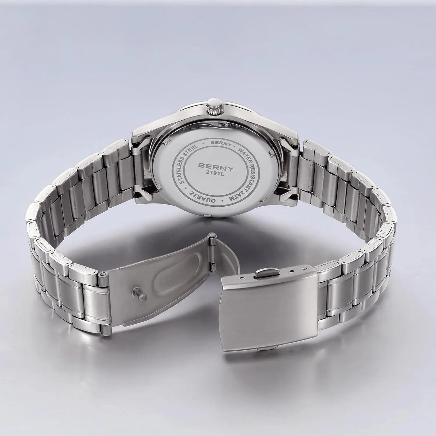 Watches Stainless Steel thunderstorm revenue surround Case Sub-dail with Date Day Calendar BERNY Silver Watch for Women Moon Phase Watches Ladies Quartz Wristwatch Easy Read Arabic Numerals Dial Multi-Function Analog 