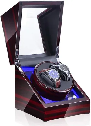 Watches Storage Automatic Watch Winder Box LED Light, Luxury Wood Storage Case barb holiday Germany Piano Paint with Quiet Motor for 2 Rotating 