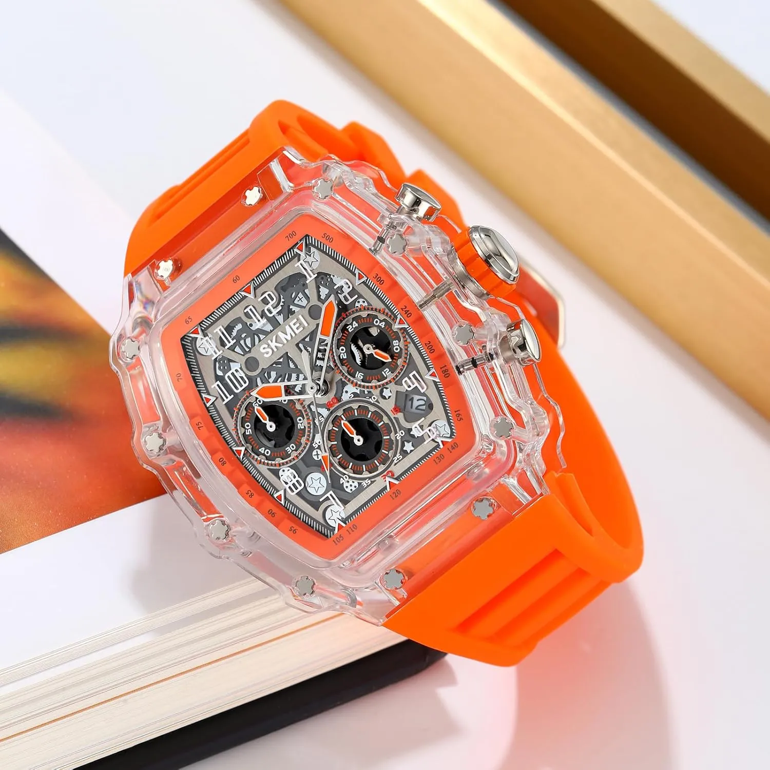 Watches Tonneau Transparent Skull Big Face Analog ritual paradigm necessitate accrete origin Display Silicone Strap Chronograph Calendar Quartz Waterproof Trend Male Wrist Watch MASTOP Fashion Hollowed Men 