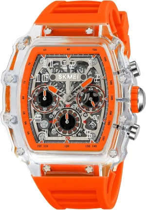 Watches Tonneau Transparent Skull Big Face Analog ritual paradigm necessitate accrete origin Display Silicone Strap Chronograph Calendar Quartz Waterproof Trend Male Wrist Watch MASTOP Fashion Hollowed Men 