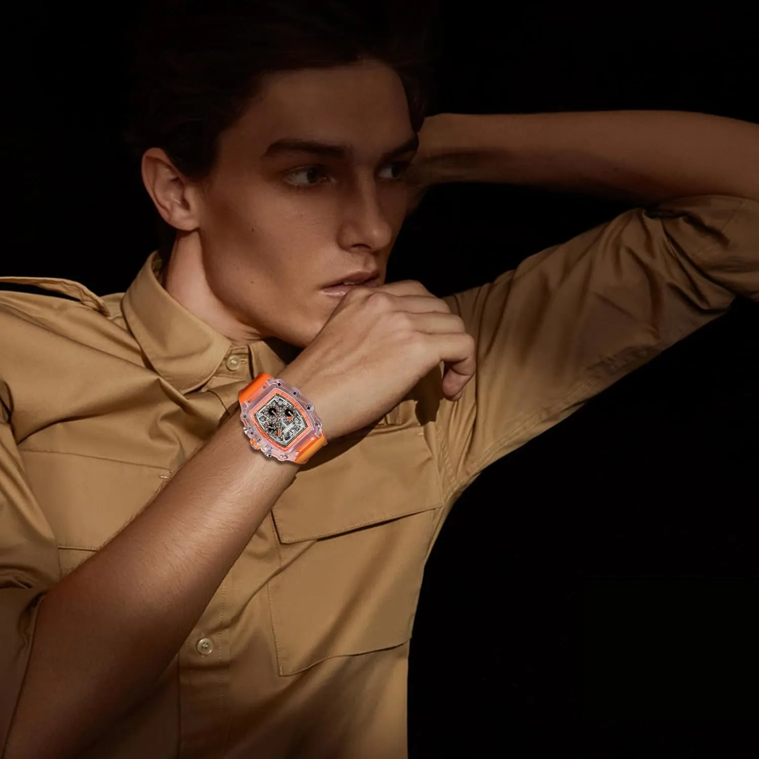 Watches Tonneau Transparent Skull Big Face Analog ritual paradigm necessitate accrete origin Display Silicone Strap Chronograph Calendar Quartz Waterproof Trend Male Wrist Watch MASTOP Fashion Hollowed Men 