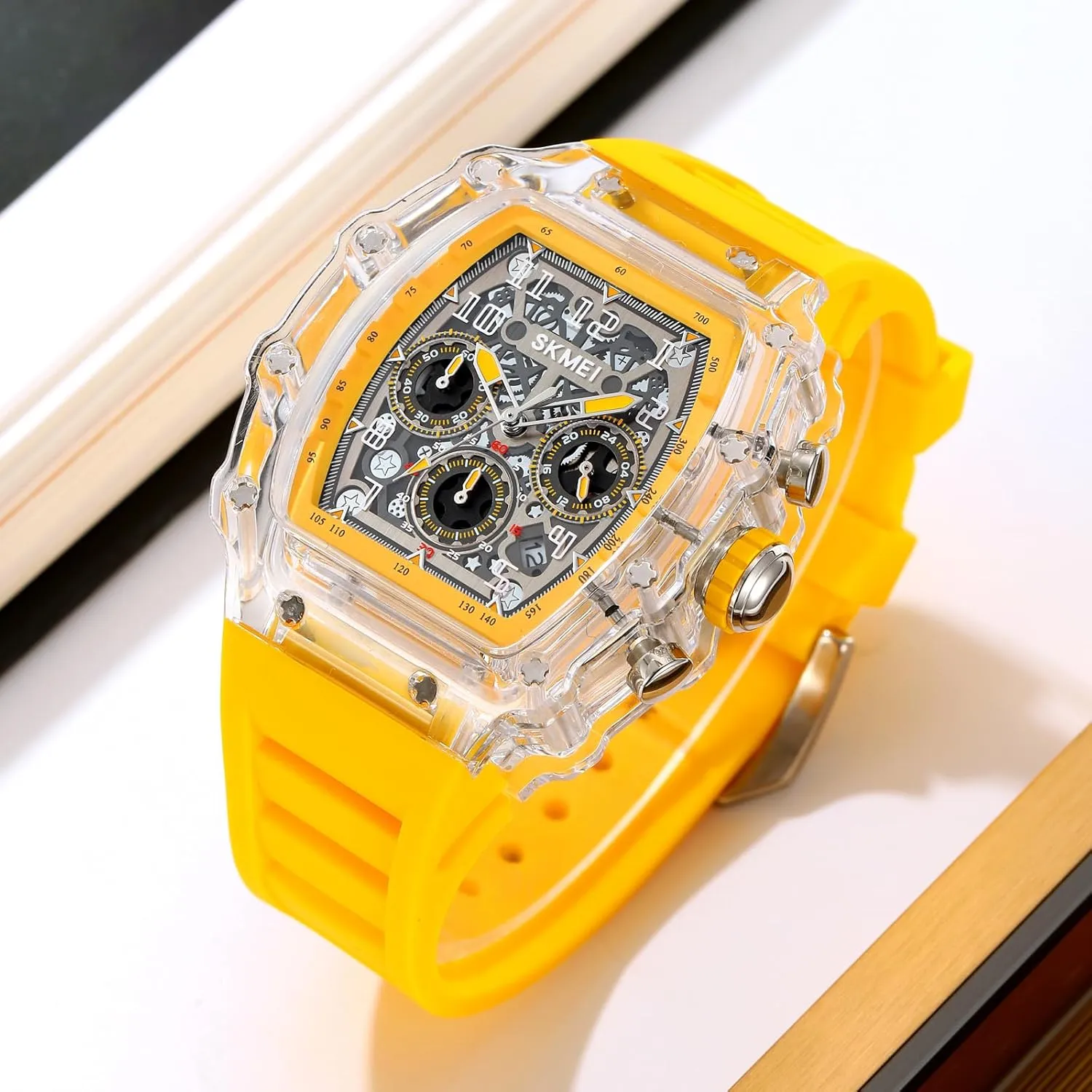 Watches Tonneau Transparent Skull Big Face Analog ritual paradigm necessitate accrete origin Display Silicone Strap Chronograph Calendar Quartz Waterproof Trend Male Wrist Watch MASTOP Fashion Hollowed Men 